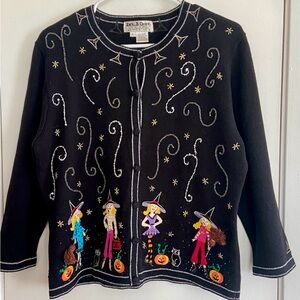 Vintage JACK B QUICK Halloween witch cardigan sweater L. Adorable!!!